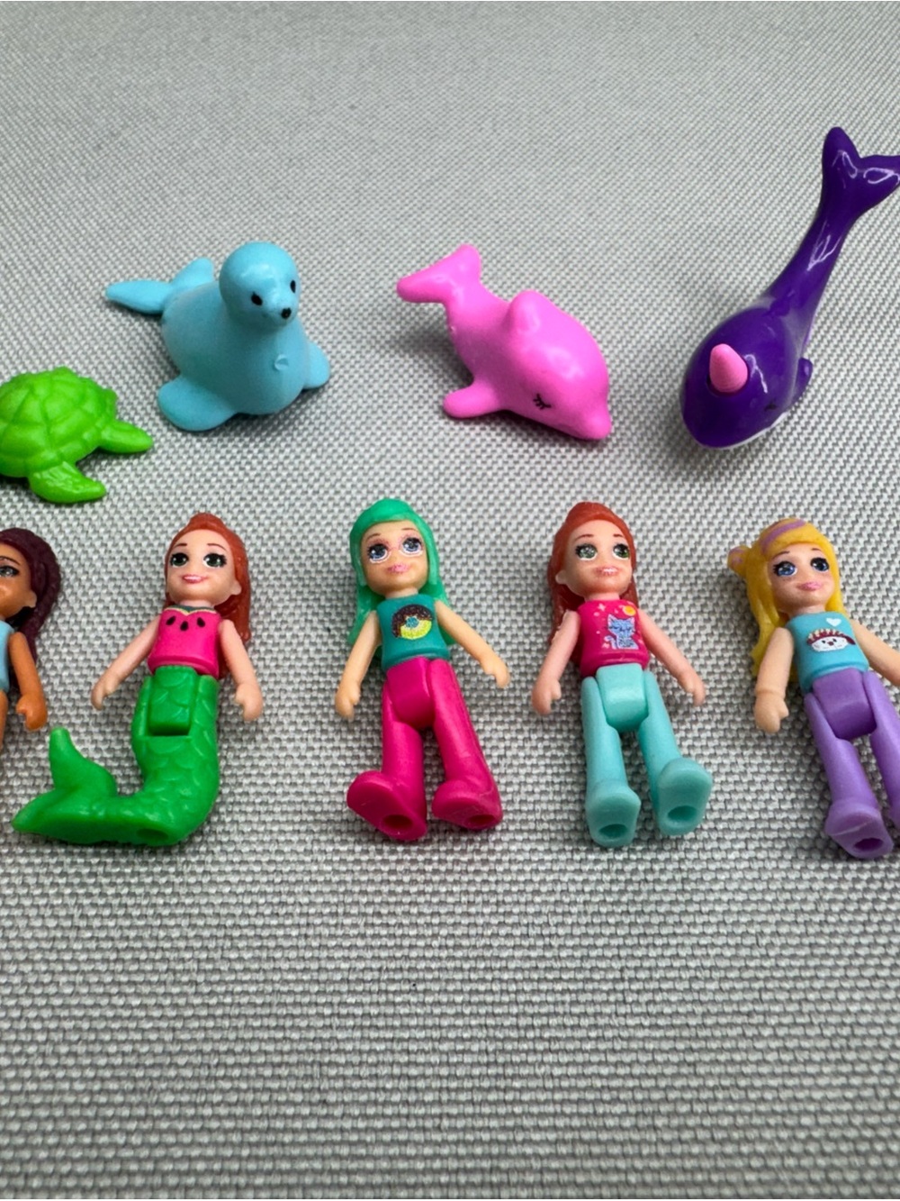 Polly Pocket Micro Doll Figure Lot 5 Girls Mermaid 4 Sea Animals Mattel Toys
